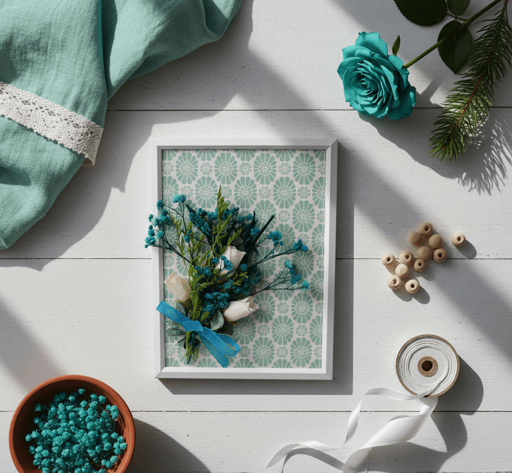 Cadre Décoratif Fleuri – Bleu Sérénité