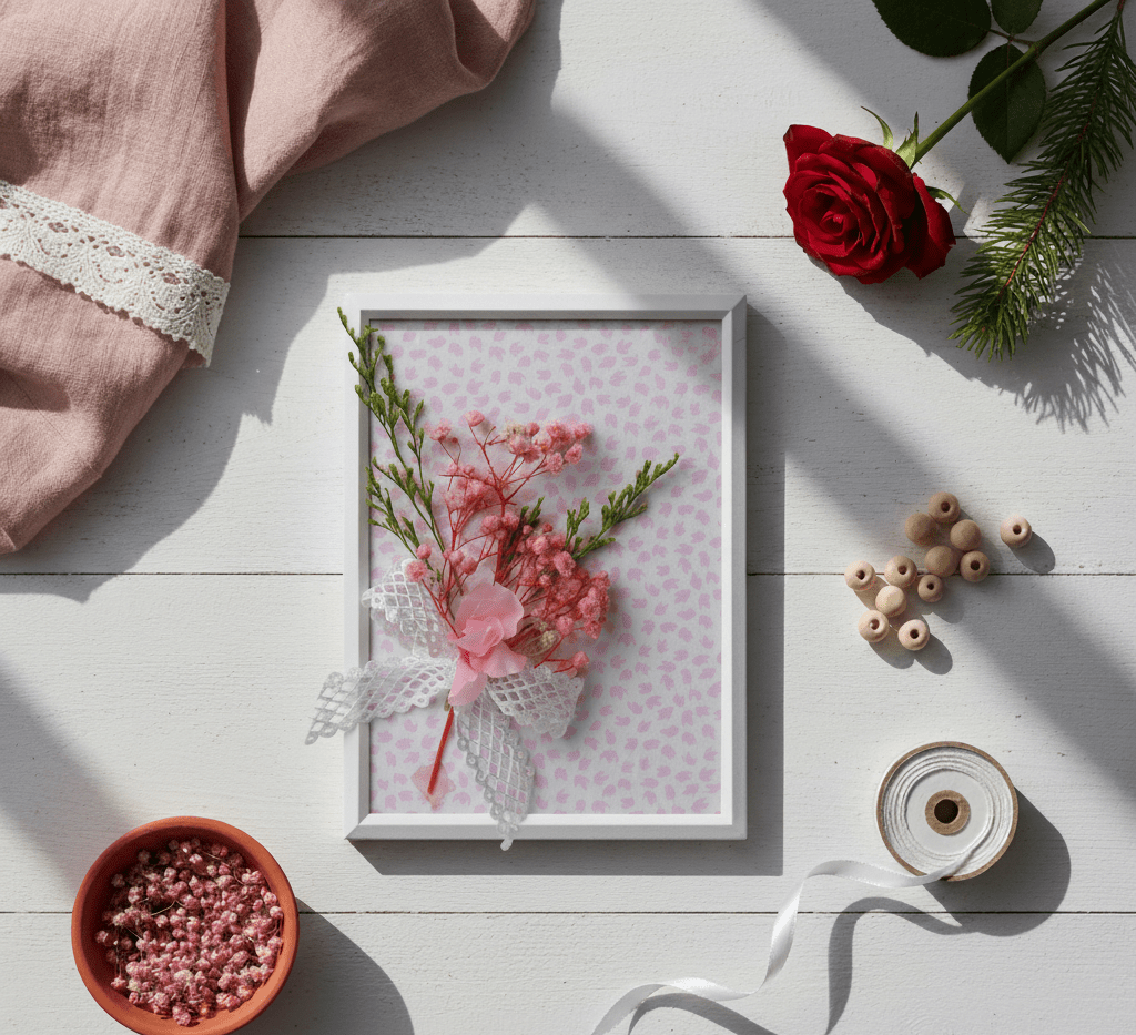 Cadre Décoratif Fleuri – Rose Tendre